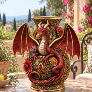 Crimson Floral Dragon Vase STL File for 3D Print - Model thumbnail 2