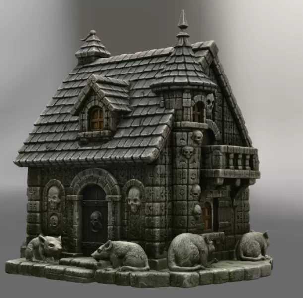 Haunted Fantasy Rat Cottage STL for 3D Printing - Model preview 5