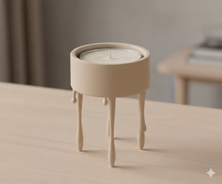 🕯 Melted Wax Candle Holder – Elegant Beige Decor STL - Model preview 1