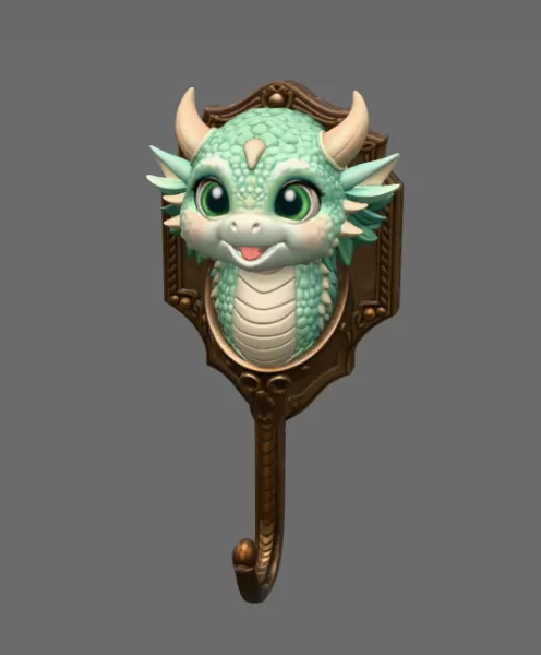 Cute Dragon Wall Hook STL File for 3D Print - Model preview 3