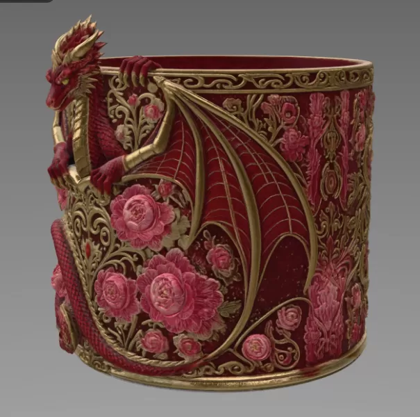 Red Floral Dragon Flower Pot STL File for 3D Print - Model preview 9