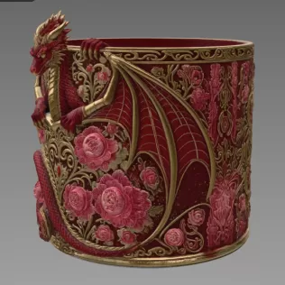Red Floral Dragon Flower Pot STL File for 3D Print - Model thumbnail 9