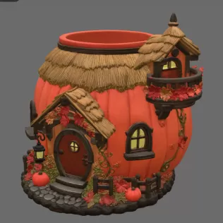 Autumn Pumpkin Cottage Planter STL File for 3D Print - Model thumbnail 9
