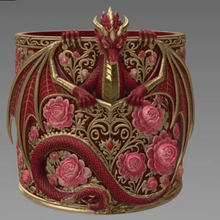 Red Floral Dragon Flower Pot STL File for 3D Print - Model thumbnail 8