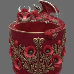 Crimson Poppy Dragon Planter STL File for 3D Print - Model thumbnail 5