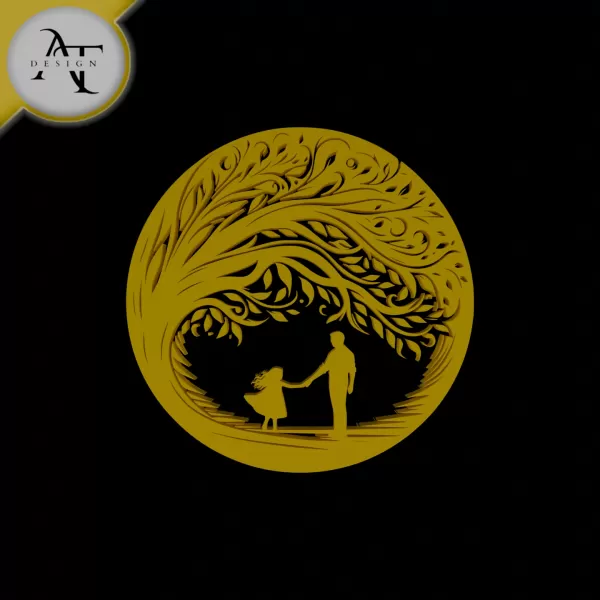Dad and daughter - Silhouette - 2D Wall Art Decor - Model preview 1