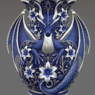 Royal Blue Lily Dragon Vase STL File for 3D Print - Model thumbnail 8