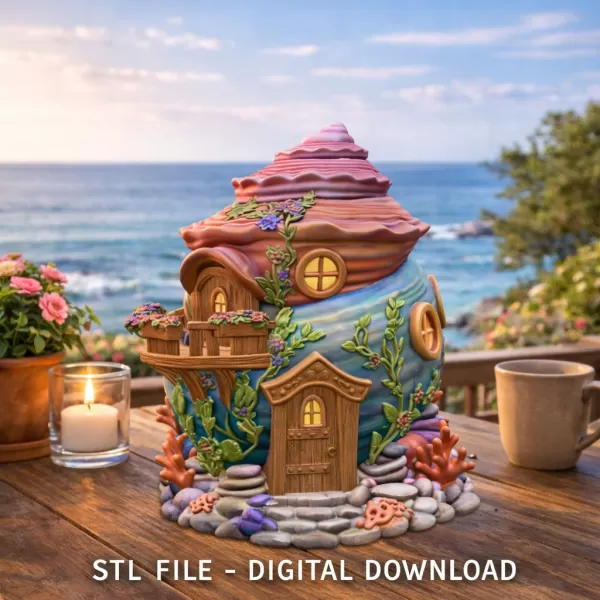 Seashell Cottage STL File 3D Printable Ocean Fantasy House - Model preview 1