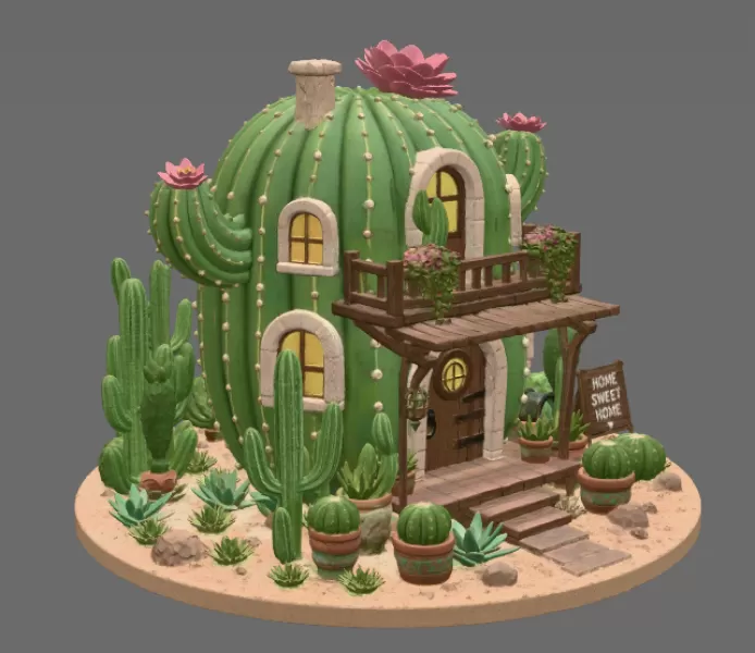 Cactus Cottage House STL File for 3D Print - Model preview 12