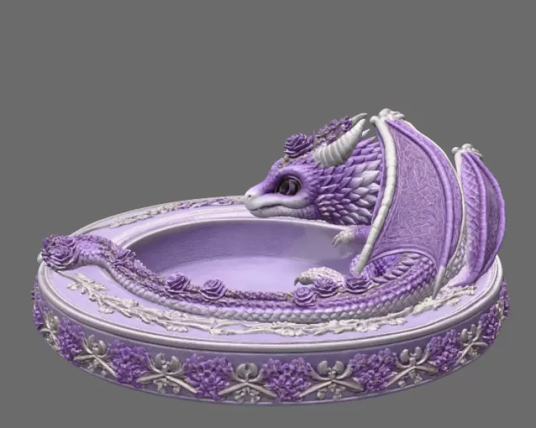 Amethyst Floral Dragon Bowl STL file for 3D Print - Model preview 10