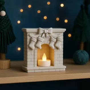 Fireplace Candle Holder | Christmas Stocking Decor | Holiday - Model thumbnail 3