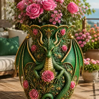 Emerald Rose Dragon Vase STL for 3D Print - Model thumbnail 4