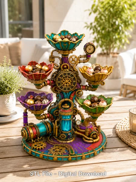 Steampunk Clockwork Bowl Organizer STL File for 3D Print - Model preview 4