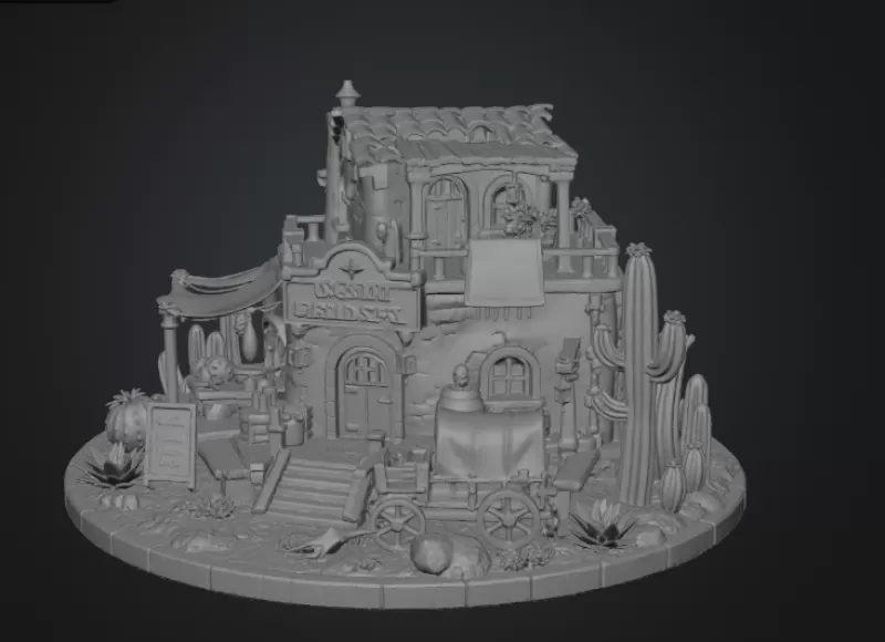 Desert Trading Post Fantasy Western Village STL File for 3D - Model preview 11