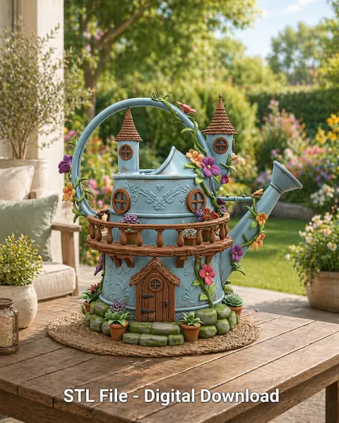 Enchanted Watering Can House STL File for 3D Printing - Model preview 2