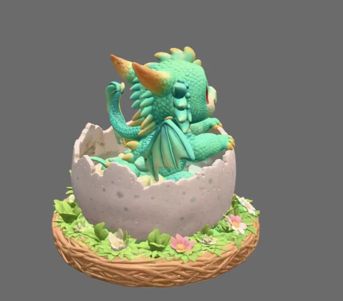 Baby Dragon in Egg – STL File for 3D Printing - Model preview 6