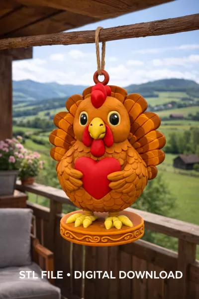 Cute Turkey with Heart – STL File for 3D Printing - Model preview 1