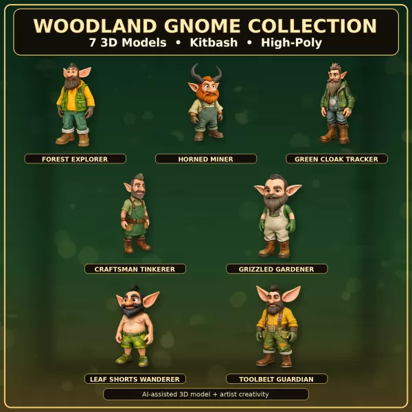 Woodland Gnome Character Collection – High-Poly Kitbash 3D Model - Model preview 1