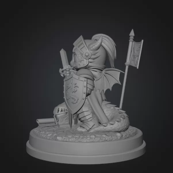 Cute Fantasy Warrior Dragon STL File for 3D Printing - Model preview 9