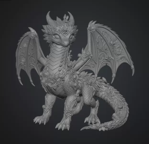 Crimson Rose Dragon STL File for 3D Print - Model preview 17
