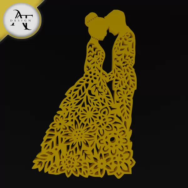 Wedding of a couple in love - Silhouette - 2D Wall Art Decor - Model preview 1