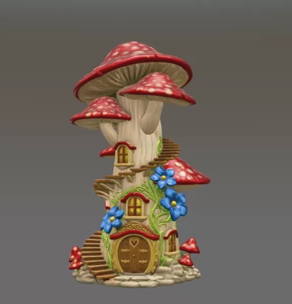 Enchanted Mushroom Tower STL File 3D Printable Fantasy Fairy Hou - Model preview 3