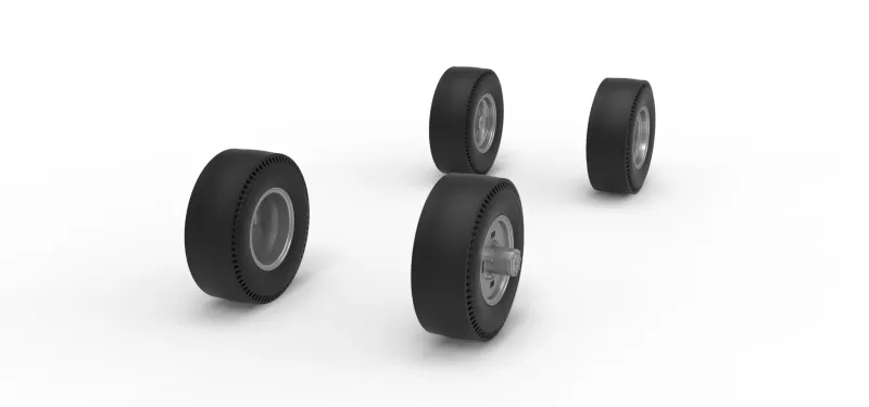 Wheel Set of Vintage AWD dragster Scale 1:25 - Model preview 3