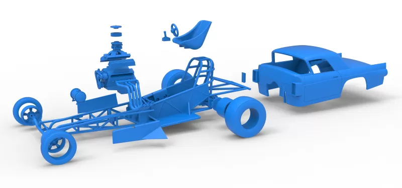 Front engine old school dragster with shell V12 Scale 1:25 - Model preview 23