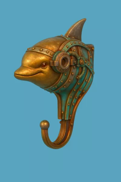 STL File Description — Steampunk Dolphin Wall Hook (print-ready) - Model preview 1