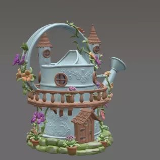 Enchanted Watering Can House STL File for 3D Printing - Model thumbnail 7