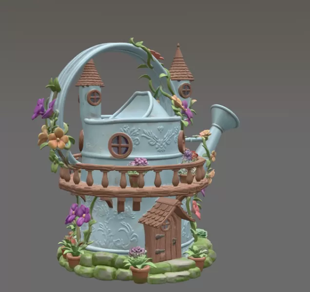 Enchanted Watering Can House STL File for 3D Printing - Model preview 7