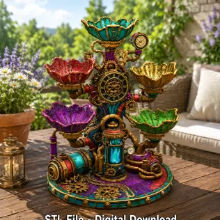 Steampunk Lotus Jewelry Organizer STL File for 3D Print - Model thumbnail 4