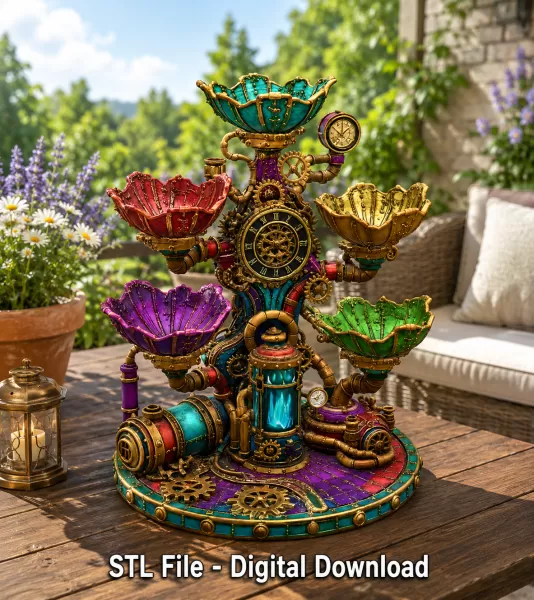 Steampunk Lotus Jewelry Organizer STL File for 3D Print - Model preview 4