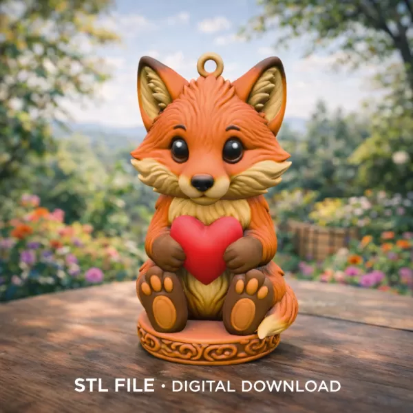 Adorable fox / forest creature figurine holding a heart pendant - Model preview 7