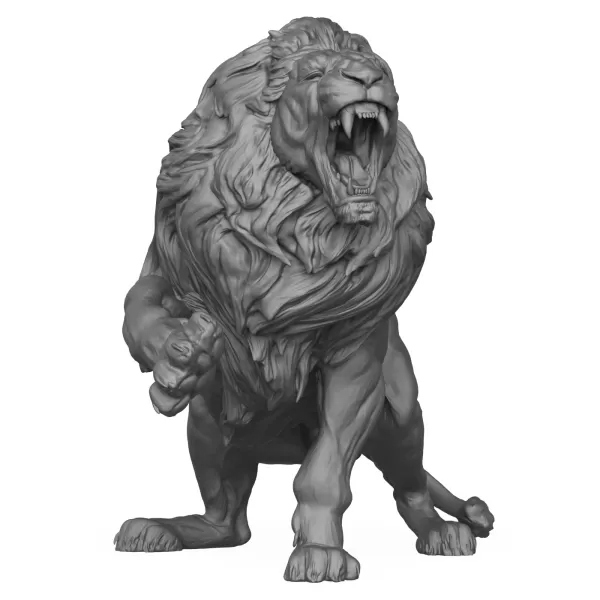 3D Printable Lion Attack Pose Statue - Model preview 2