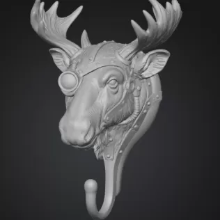 Steampunk Moose Head Wall Hook – High-Detail 3D Printable Sculpt - Model thumbnail 2