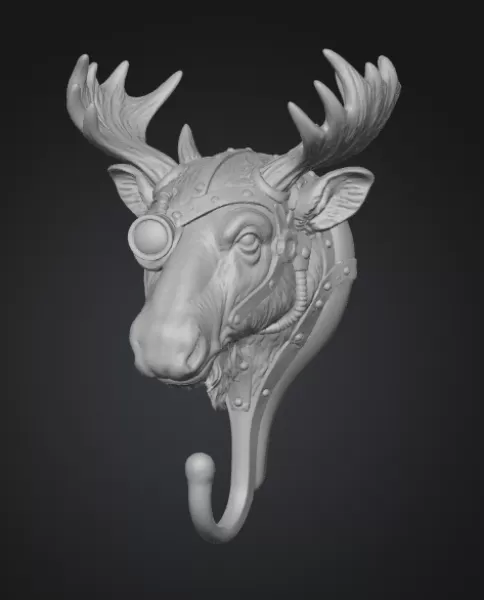 Steampunk Moose Head Wall Hook – High-Detail 3D Printable Sculpt - Model preview 2