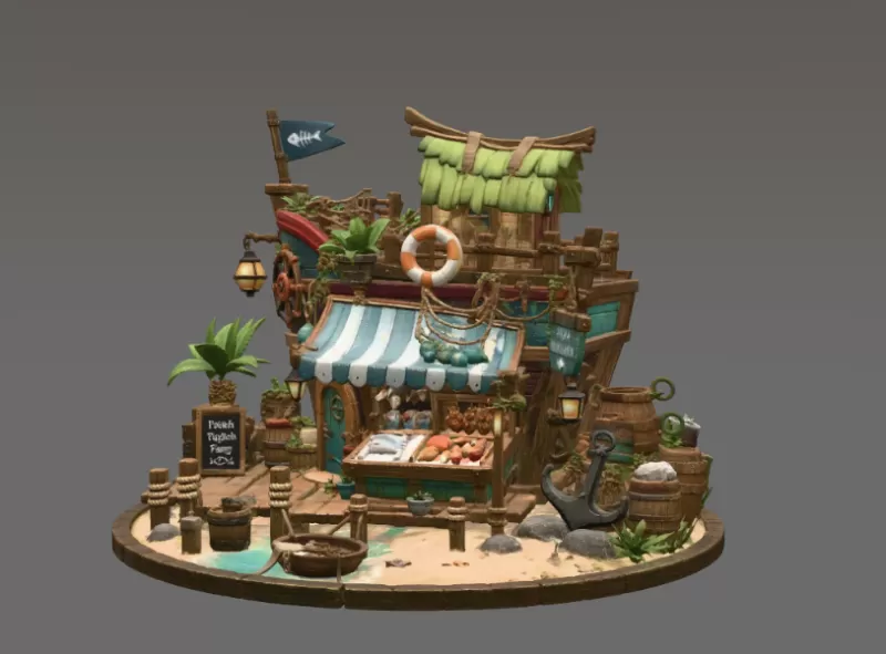 Floating Fish Market Boat STL File for 3D Print - Model preview 8