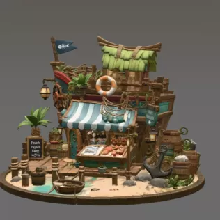 Floating Fish Market Boat STL File for 3D Print - Model thumbnail 8
