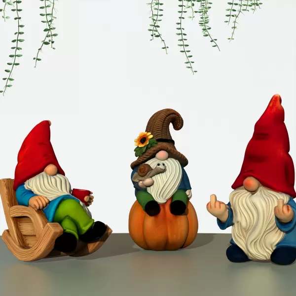 Garden Gnome Figures, 3 pcs. Spring Gnomes, Rocking Chair - Model preview 3