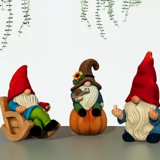 Garden Gnome Figures, 3 pcs. Spring Gnomes, Rocking Chair - Model thumbnail 3