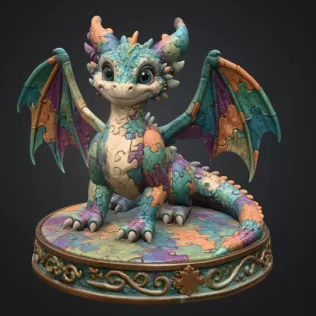 Colorful Kawaii Mosaic Dragon STL File for 3D Print - Model thumbnail 3