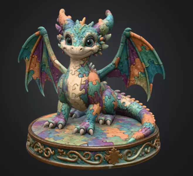 Colorful Kawaii Mosaic Dragon STL File for 3D Print - Model preview 3