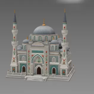 Blue Dome and Twin Minaret Architecture STL File for 3D Print - Model thumbnail 6