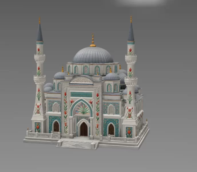 Blue Dome and Twin Minaret Architecture STL File for 3D Print - Model preview 6