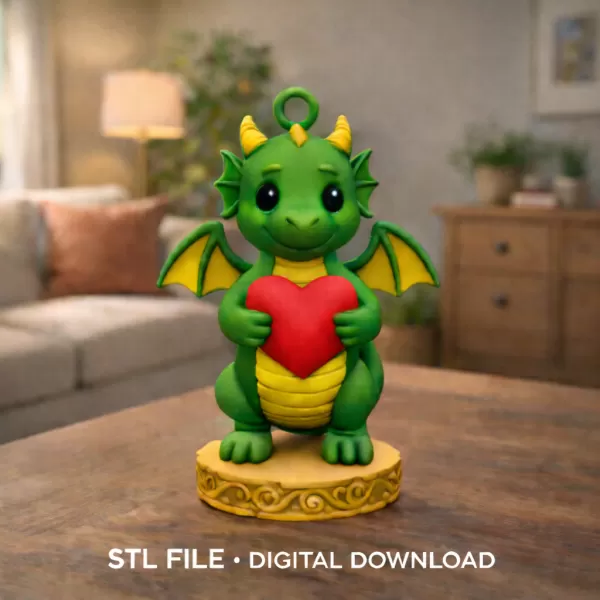 🐉❤ Cute Dragon STL File – 3D Printable Valentine Figurine - Model preview 7