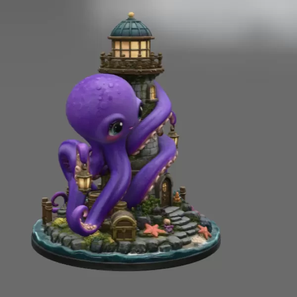 Octopus Lighthouse Keeper STL File for 3D Print - Model preview 9