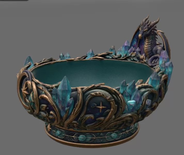 Celestial Crystal Dragon Bowl STL File for 3D Print - Model preview 9