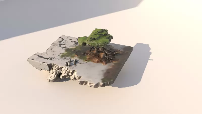 Floating stone with bonsai table - Model preview 4