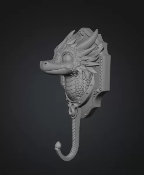 Cute Dragon Wall Hook STL File Digital Download - Model preview 9
